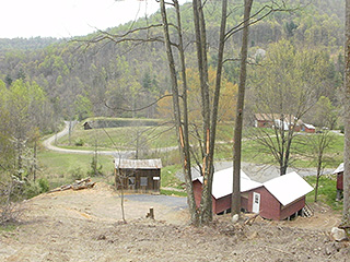 VIEWS OF LAKE AND VALLEY FROM CABINS, BARN